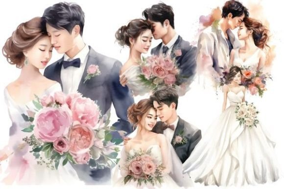 Asian Wedding Clipart: Bride and Groom Design Assets