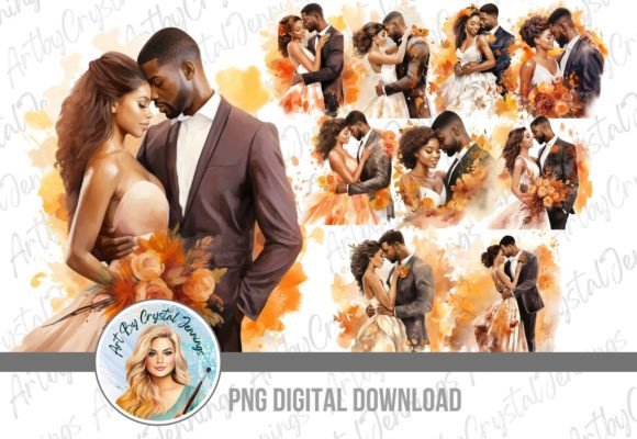 Beautiful Black Couple, Fall Wedding PNG: A Designer's Dream Asset