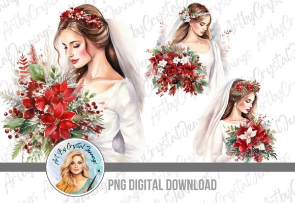 Beautiful Bride Christmas Wedding PNG for Festive Designs