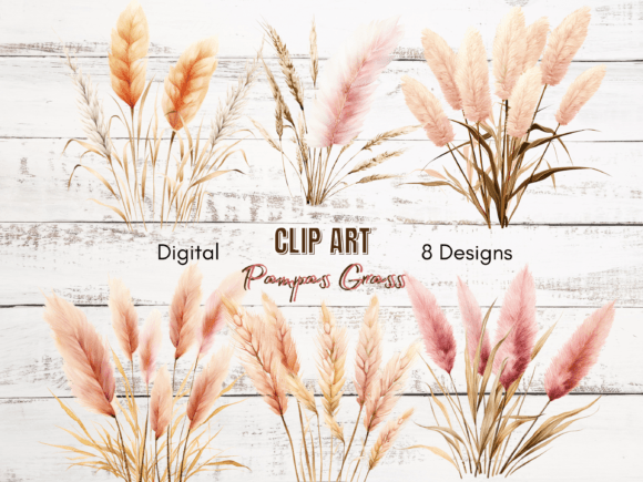 Boho Pampas Grass Wedding Clipart for Modern Designs