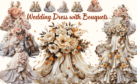 Capturing Romance: The Wedding Dress with Bouquets Collection