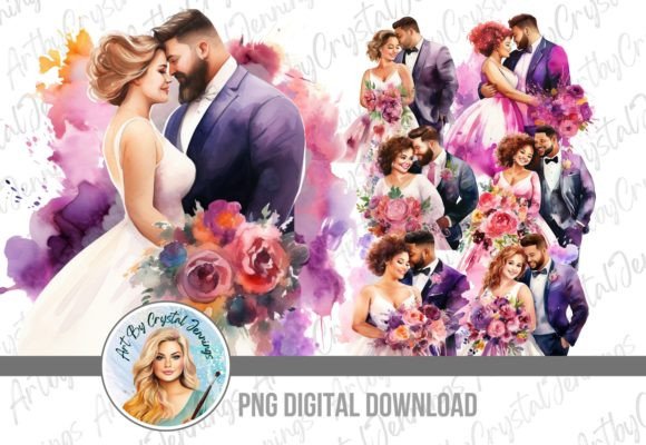 Celebrate Every Body: Plus Size Couple Wedding Clipart for Modern Design