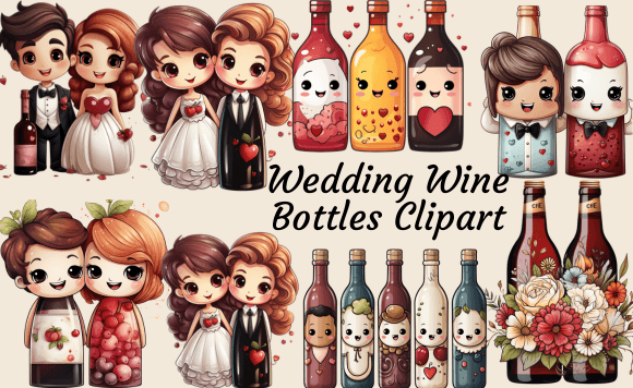 Celebrate in Style: Wedding Wine Bottles Clipart for Your Projects