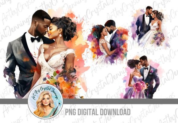 Elegant Bride & Groom Black Couple Wedding PNG for Crafts