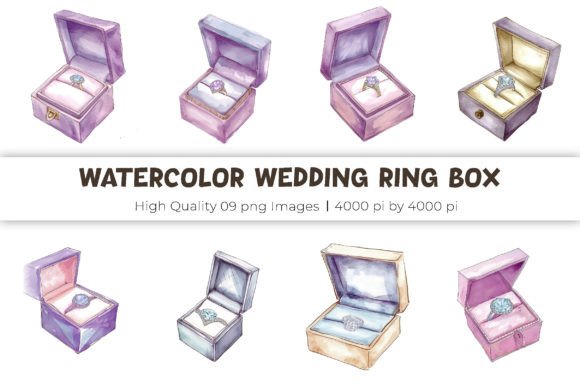Elegant Watercolor Wedding Ring Box Clipart for Creatives