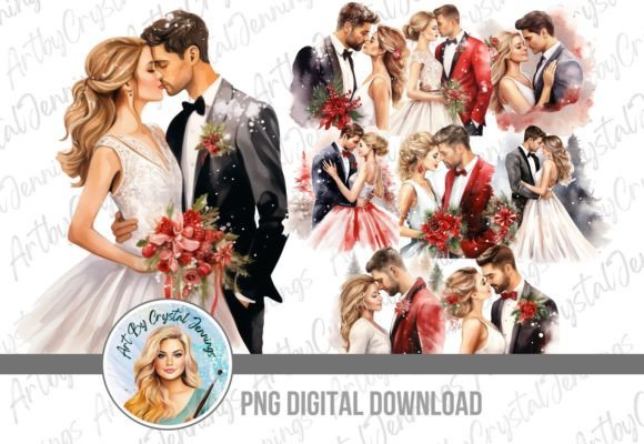 Elevate Your Holiday Designs with Christmas Wedding Bride & Groom PNG