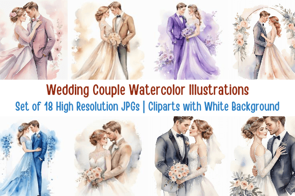 Elevate Your Projects: The Watercolor Wedding Cliparts Set