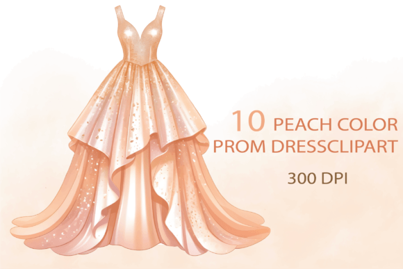 Enchanting Peach Floral Wedding Dress Clipart