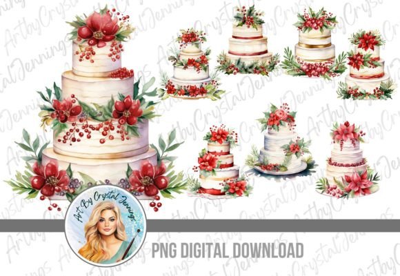 Floral Christmas Wedding Cake PNG: Festive Design Elements