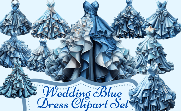 Styling Your Projects with the Wedding Blue Dress Clipart Set