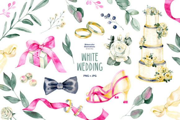 Watercolor White Wedding Clipart: Your Elegant Design Toolkit