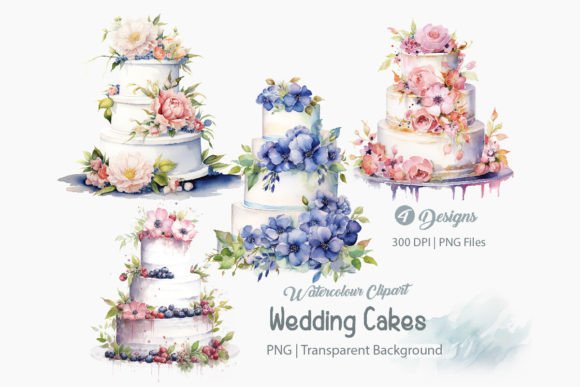 Wedding Cakes Clipart, Cake PNG Bundle for Designers