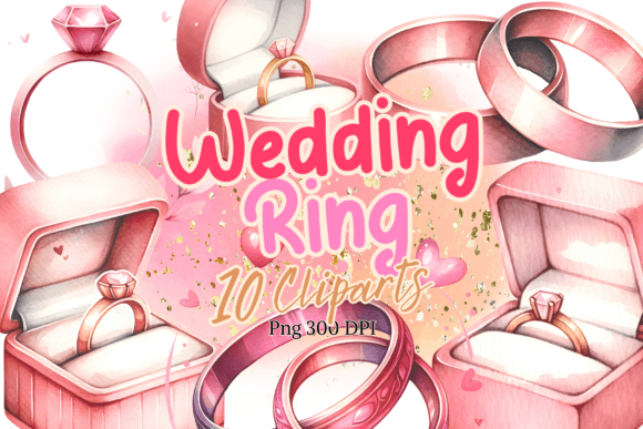 Wedding Ring Watercolor Valentine's Day: 10 Clipart Designs