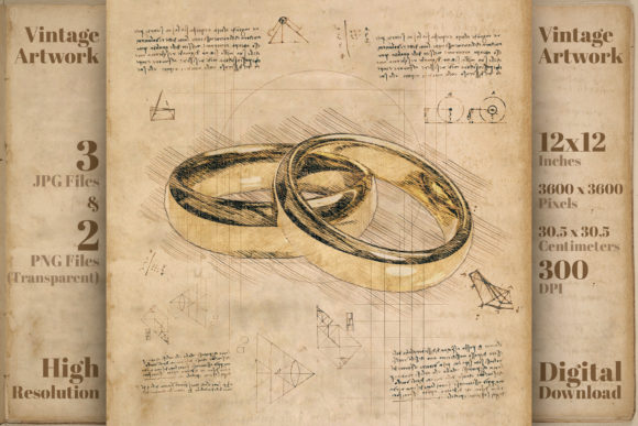 Wedding Rings Gold Retro Drawing Sketch: Vintage Charm for Modern Projects